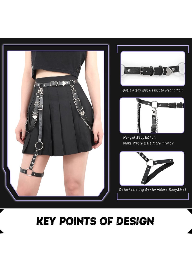SYOSI Waist Chain Black Body Belt Women Punk Pu Leather Belt with Chain Ladies Rock Waist Belt with Leg Garters for Women and Girls  - Image 4