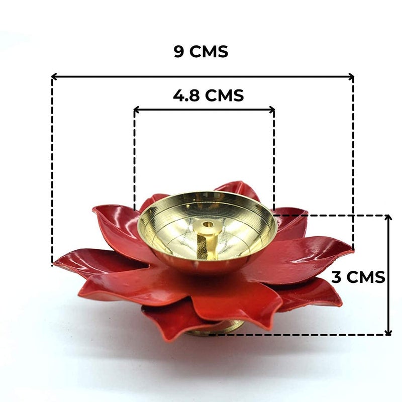 Dalvkot Dalvkot Red Color Kamal Patta Lotus Design Brass Diyas Oil Lamps for Puja Room Decoration and Diwali Festival 2  - Image 4