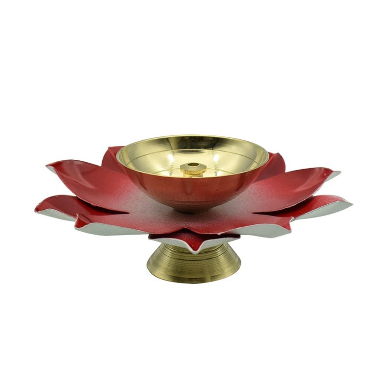 Dalvkot Dalvkot Red Color Kamal Patta Lotus Design Brass Diyas Oil Lamps for Puja Room Decoration and Diwali Festival 2  - Image 3