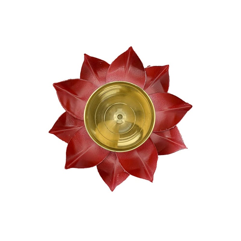 Dalvkot Dalvkot Red Color Kamal Patta Lotus Design Brass Diyas Oil Lamps for Puja Room Decoration and Diwali Festival 2  - Image 2
