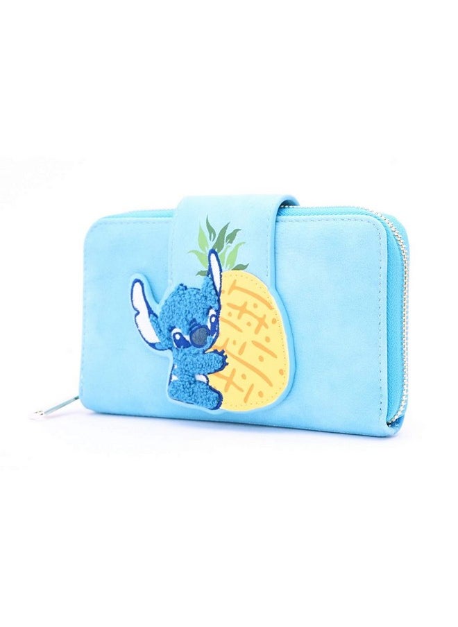 X Lilo And Stitch Pineapple Stitch Chenille Snap Wallet (Blue One Size)