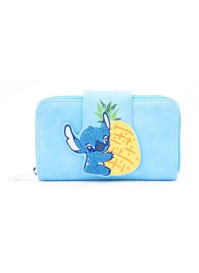 X Lilo And Stitch Pineapple Stitch Chenille Snap Wallet (Blue One Size)