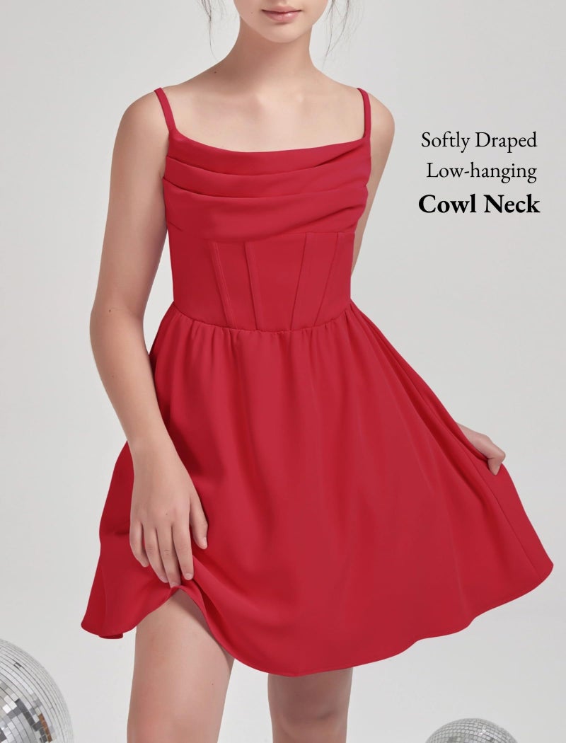 EXARUS Girls Formal Dress Tween Party Dance Spaghetti Strap Birthday Cocktail Teen Junior Wedding HOCO Ruffle Mini Elegant Dresses Red 16 Years - Image 2