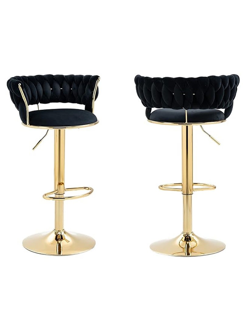Modern Velvet Adjustable Barstools 360° Swivel Counter Stools with Golden Base Upholstered Open Back Tall Bar Chairs with Footrest for Home Pub Kitchen
