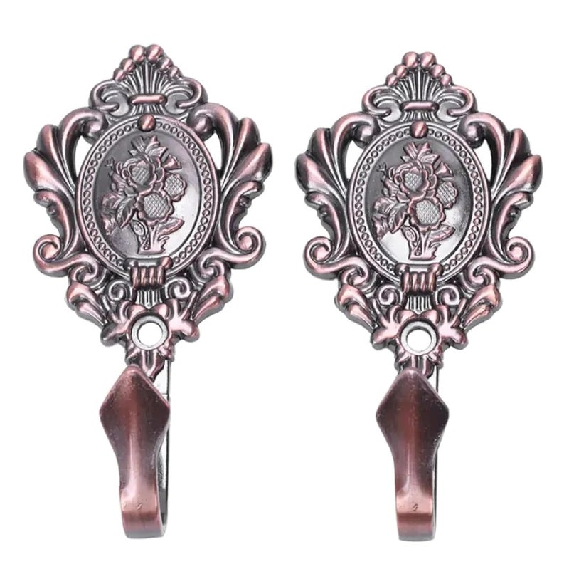 QZibeva Curtain Tie Back Hooks Draperies Decorative Holdbacks Antique Copper 2 pcs Zinc Alloy - Image 1