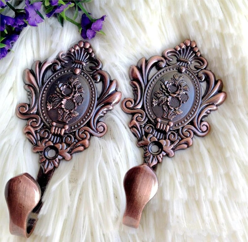 QZibeva Curtain Tie Back Hooks Draperies Decorative Holdbacks Antique Copper 2 pcs Zinc Alloy - Image 5