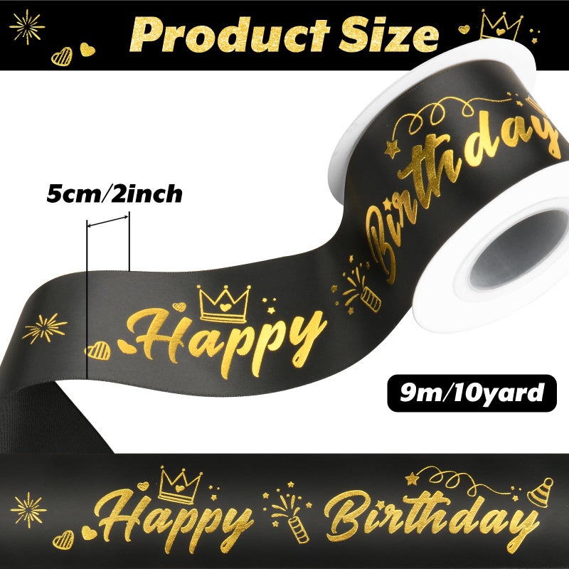 Homakover Happy Birthday Ribbon Birthday Decorations Gift Box Wrapping, Glitter Black Satin Ribbon for Crafts, Banner Making and Cake Decor, 2 Inch x 10 Yards - Image 3
