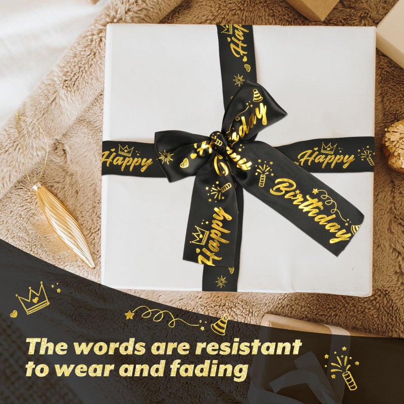 Homakover Happy Birthday Ribbon Birthday Decorations Gift Box Wrapping, Glitter Black Satin Ribbon for Crafts, Banner Making and Cake Decor, 2 Inch x 10 Yards - Image 5