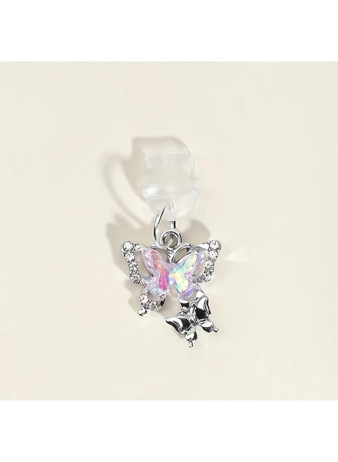 Cartoon Diamond Butterfly Dust Plug Silvery Type C Charging Port Cover For Mobile Phones - Image 1