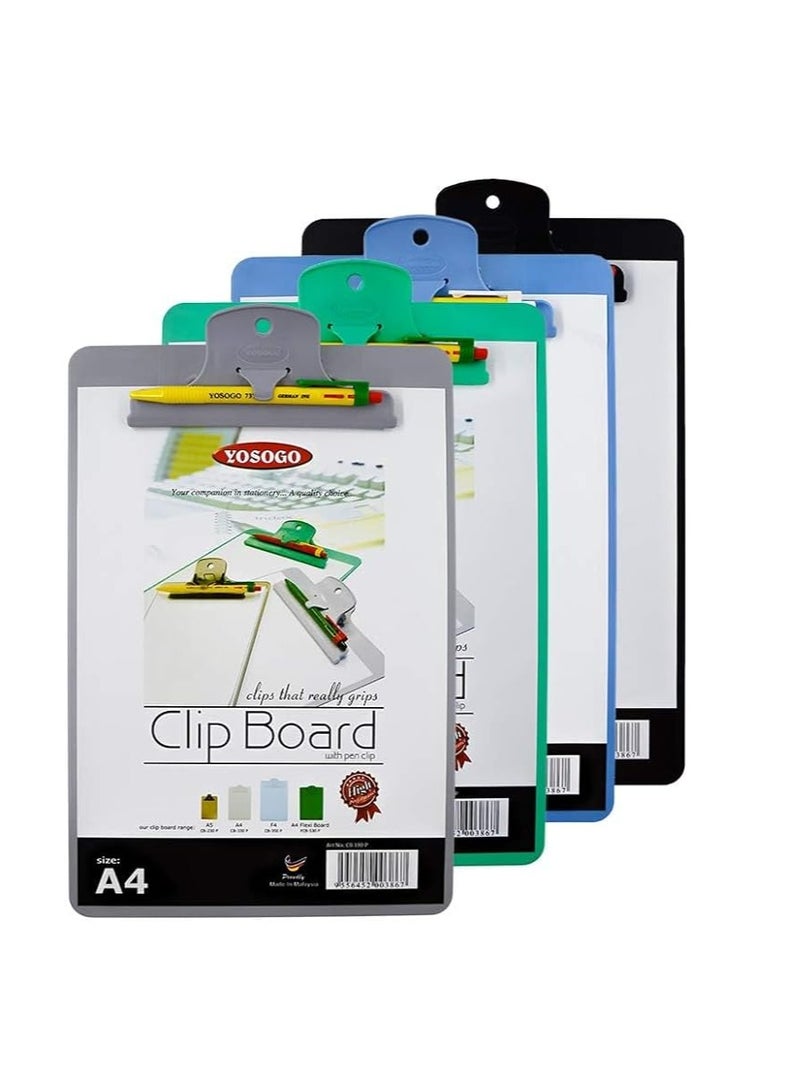 Yosogo A4 Size Plastic Heat Resistant Clipboard With Bull Dog Clip, Attached Pen Holder and Bonus Pen (Assorted Friendly Colors) Holds upto 40 A4 Sheets - 1 Count - Image 2