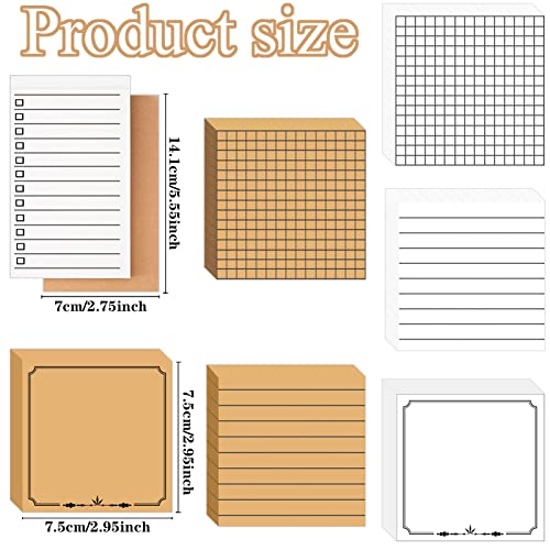 Gansita 630 pcs Lined Sticky Notepads, Self-Stick Notes Memo Pads Super Sticky Note Pads, to Do List Notepads for Reminders Meeting Office Home School Supplies, Strong Adhesive (White and Kraft Paper - Image 2
