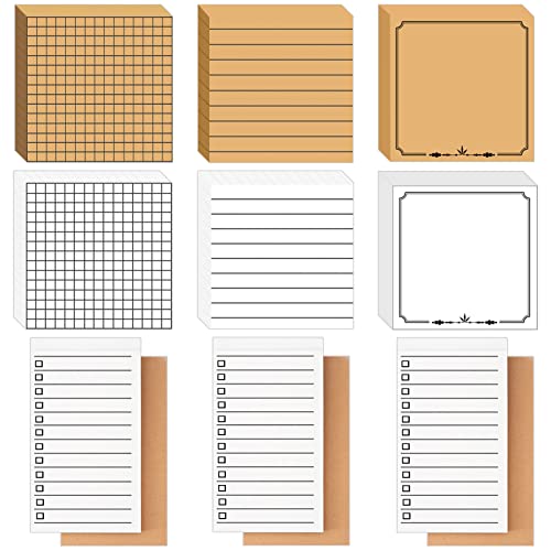 Gansita 630 pcs Lined Sticky Notepads, Self-Stick Notes Memo Pads Super Sticky Note Pads, to Do List Notepads for Reminders Meeting Office Home School Supplies, Strong Adhesive (White and Kraft Paper - Image 1
