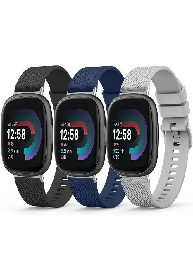 Meliya 3 Pack Bands for Fitbit Versa 4/Versa 3/Sense 2/Sense, Classic Soft Silicone Sports Bands Replacement Straps for Men Women (Black+Blue+Grey) - Image 1
