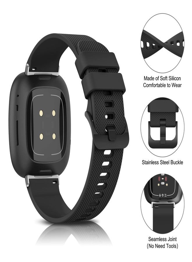Meliya 3 Pack Bands for Fitbit Versa 4/Versa 3/Sense 2/Sense, Classic Soft Silicone Sports Bands Replacement Straps for Men Women (Black+Blue+Grey) - Image 2