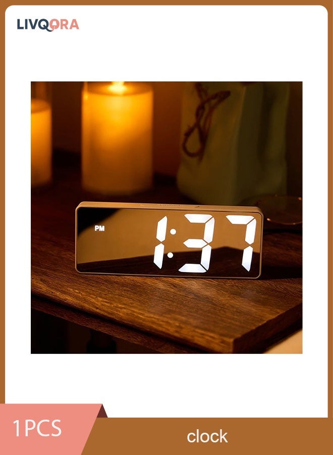ليفقورا ساعة منبه رقمية LED حديثة بلمسة مرآة، شاشة عرض 15.75 سم، سطوع قابل للتعديل، عرض درجة الحرارة، تعمل عبر USB، ساعة مكتبية لديكور غرفة النوم - أبيض، البطاريات غير متضمنة - Image 1