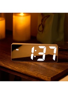 ماركة غير محددة ساعة منبه رقمية LED حديثة بلمسة مرآة، شاشة عرض 15.75 سم، سطوع قابل للتعديل، عرض درجة الحرارة، تعمل عبر USB، ساعة مكتبية لديكور غرفة النوم - أبيض، البطاريات غير متضمنة  - Image 1