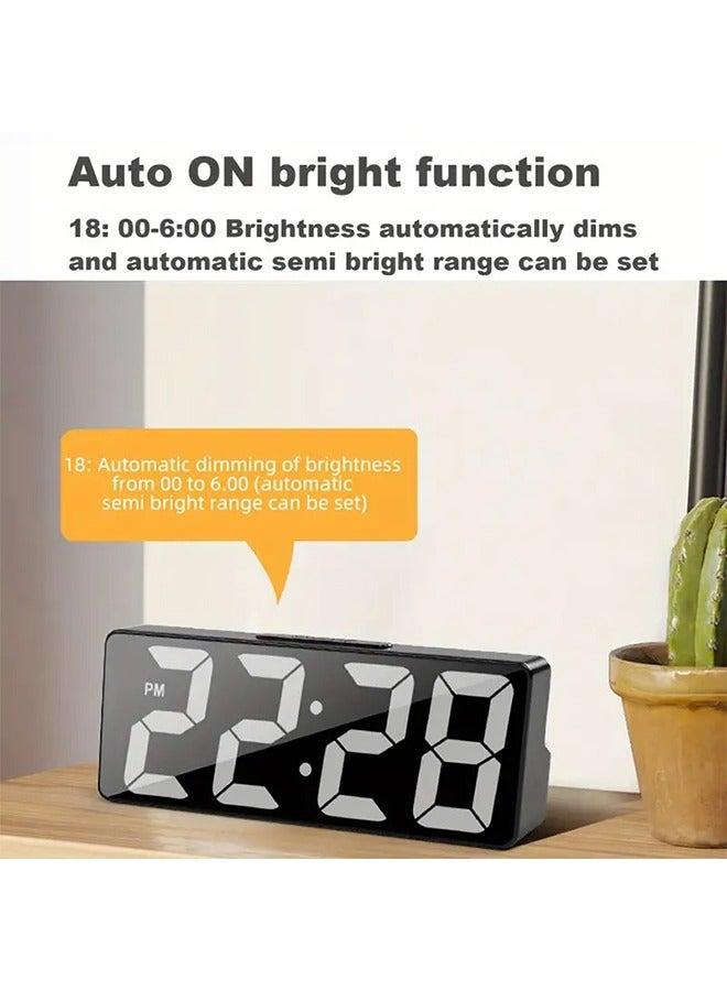 Modern LED Digital Alarm Clock with Mirror Finish,15.75cm Display, Adjustable Brightness, Temperature Display, USB Powered Desk Clock for Bedroom Decor -White, Batteries Not Included  - Image 4