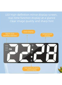 ماركة غير محددة ساعة منبه رقمية LED حديثة بلمسة مرآة، شاشة عرض 15.75 سم، سطوع قابل للتعديل، عرض درجة الحرارة، تعمل عبر USB، ساعة مكتبية لديكور غرفة النوم - أبيض، البطاريات غير متضمنة  - Image 5