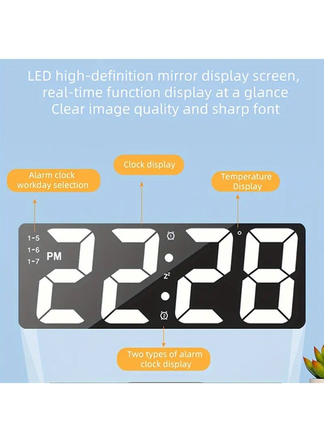 Modern LED Digital Alarm Clock with Mirror Finish,15.75cm Display, Adjustable Brightness, Temperature Display, USB Powered Desk Clock for Bedroom Decor -White, Batteries Not Included  - Image 5