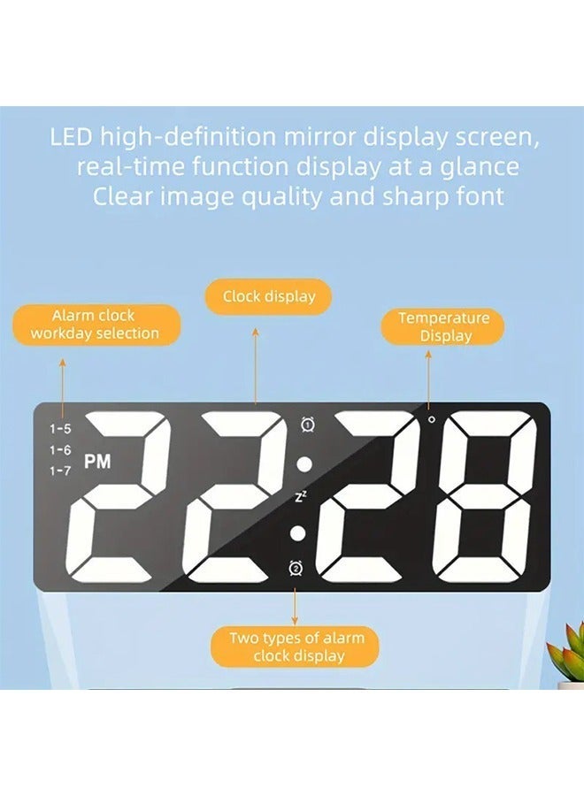 ليفقورا ساعة منبه رقمية LED حديثة بلمسة مرآة، شاشة عرض 15.75 سم، سطوع قابل للتعديل، عرض درجة الحرارة، تعمل عبر USB، ساعة مكتبية لديكور غرفة النوم - أبيض، البطاريات غير متضمنة - Image 5