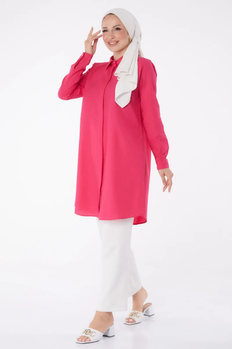 Tofisa Plain Shirt Collar Women's Fuchsia Shirt - 13129