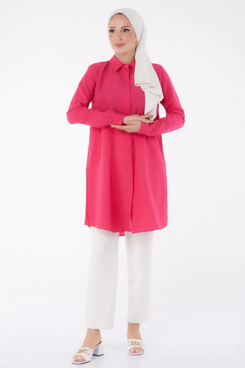 Tofisa Plain Shirt Collar Women's Fuchsia Shirt - 13129