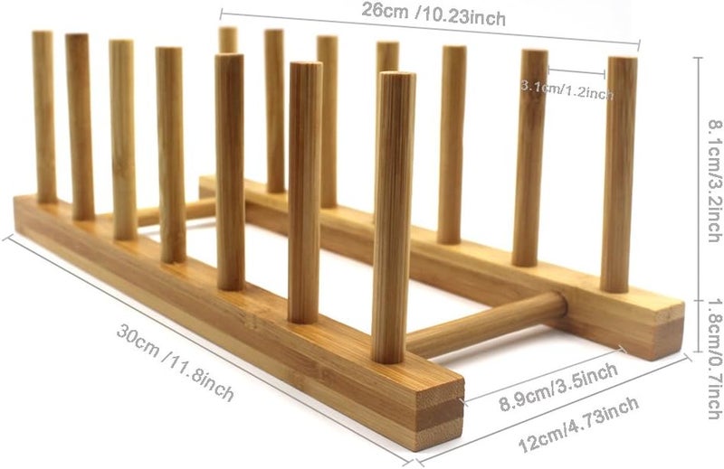 Innerneed Bamboo Wooden Plate Racks Dish Stand Holder Kitchen Storage Cabinet Organizer for Dish/Plate/Bowl/Cup/Pot Lid/Cutting Board (Pack of 2) - Image 2