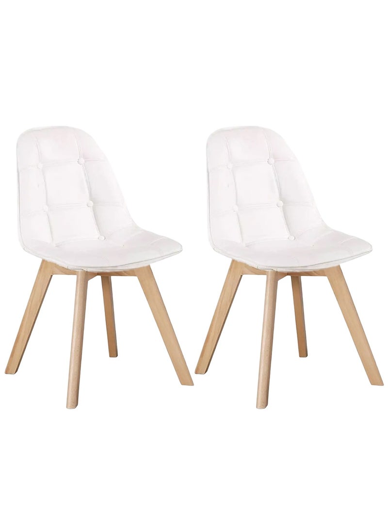 Taimi Set of 2 Modern Armless Solid Wooden Padded Seat Dining Chair, Office Chair, Desk Chairwith Back Rest Designer Chairs for Kitchen Home Office Lounge Living Room Cushioned White - Image 1