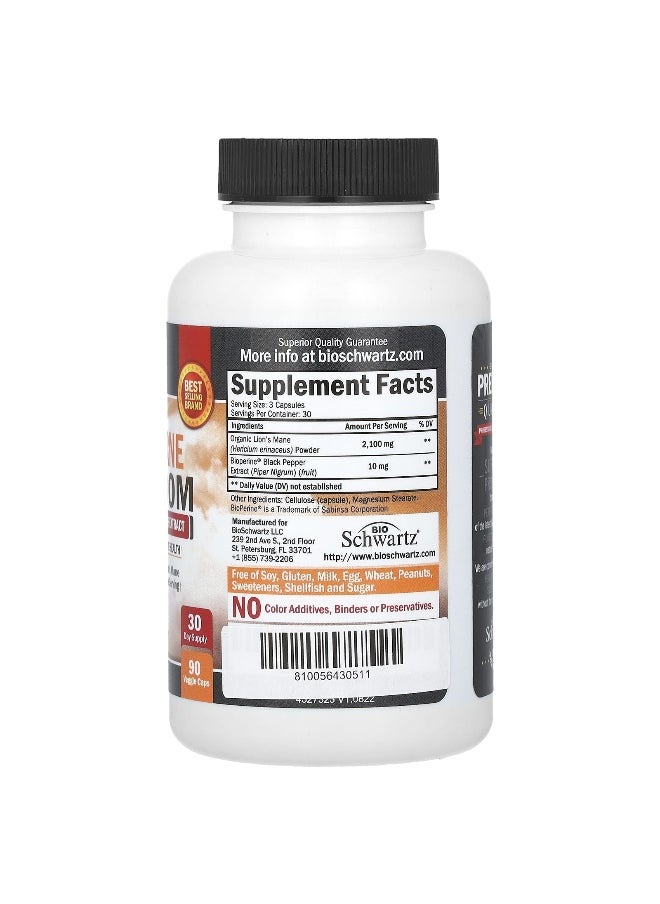 BioSchwartz - BioSchwartz, Organic Lion's Mane Mushroom with Bioperine Black Pepper Extract, 90 Veggie Caps - Image 1