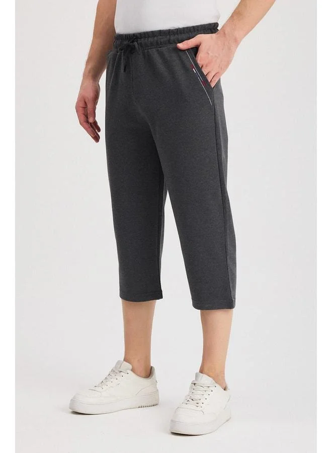 Men’s Anthracite Bermuda Capri Knee-Length Long Shorts with Adjustable Elastic Waist and Side Pockets.