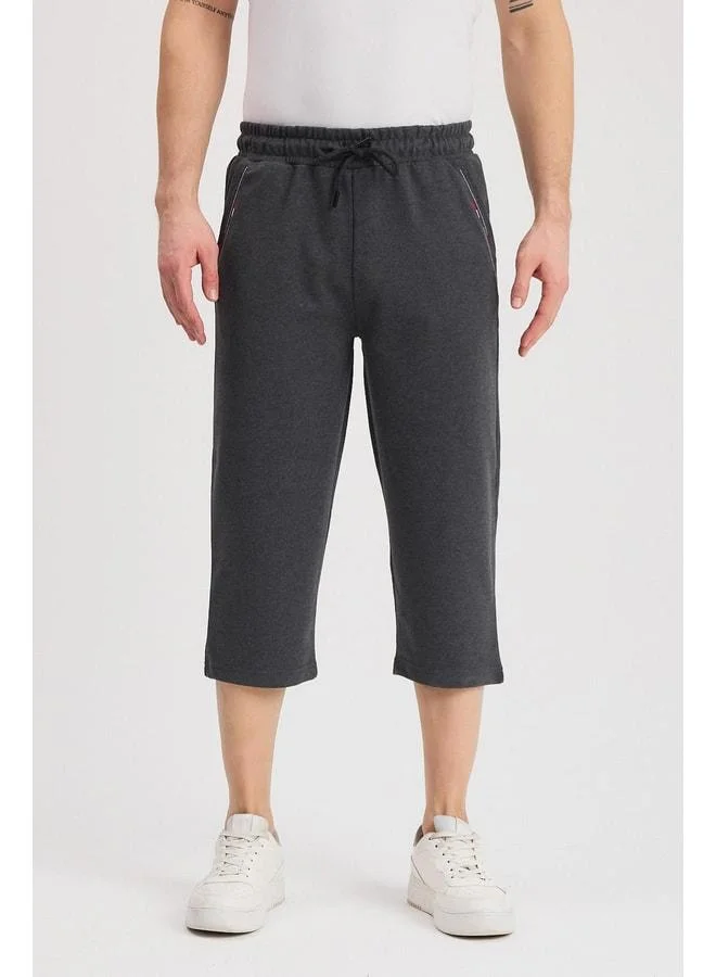 Mmetalic  Men’s Anthracite Bermuda Capri Knee-Length Long Shorts with Adjustable Elastic Waist and Side Pockets. for Men | Best Price UAE
