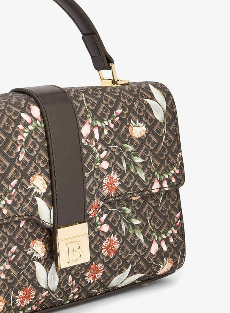 Flora Bella By Shoexpress Flora Bella Monogram Print Satchel Bag With Button Closure - Image 4