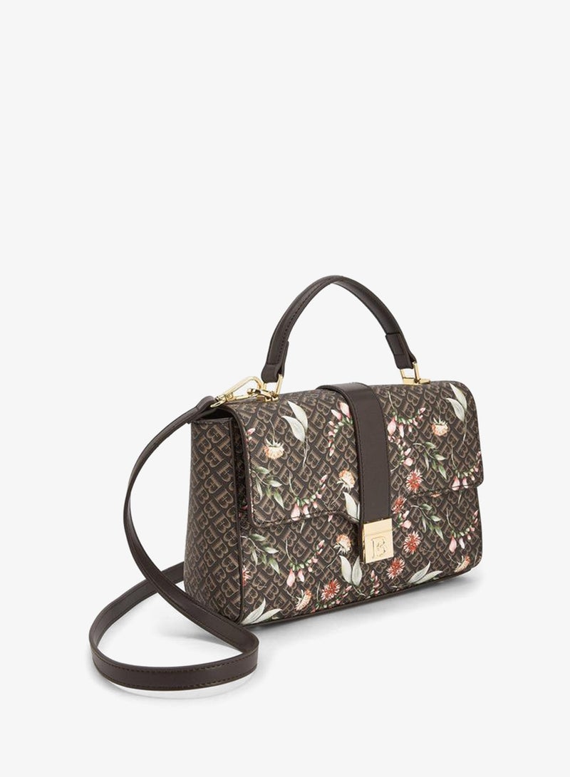 Flora Bella By Shoexpress Flora Bella Monogram Print Satchel Bag With Button Closure - Image 3