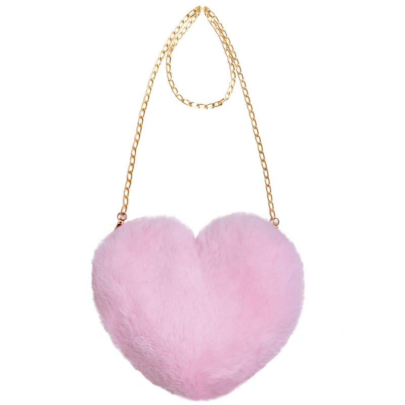 Miayon Heart Shaped Faux Fur Clutch Purse Fluffy Crossbody Shoulder Bag for Women Halloween Christmas Valentine Pink - Image 1