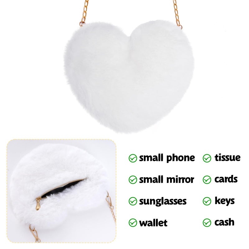 Miayon Heart Shaped Faux Fur Clutch Purse Fluffy Crossbody Shoulder Bag for Women Halloween Christmas Valentine Pink - Image 4