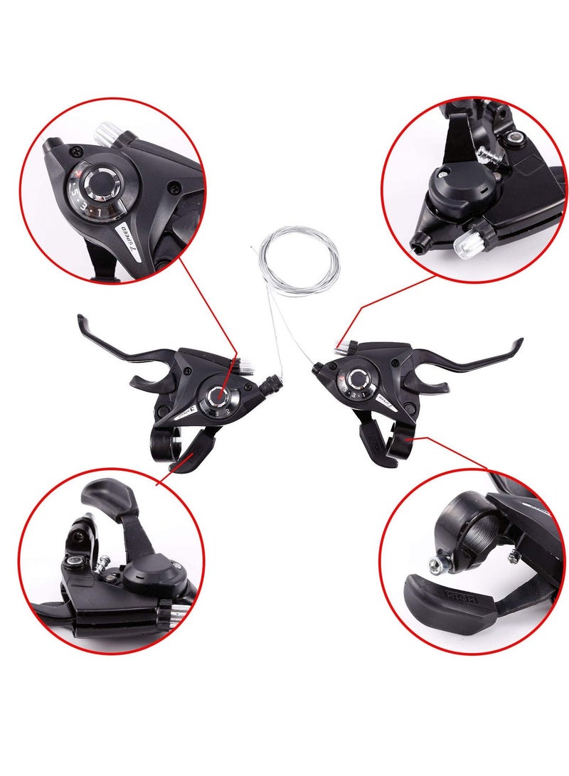 Generic Bike Shifters, 2Pcs Gear Levers for Mountain Bikes Road Bike Shifters Gear Shift Brake Combination with Brake Cable, 3x7 Speed Changer Shifter Set Cycle Gear Shifter Transmission for Mtb Road Bike - Image 2