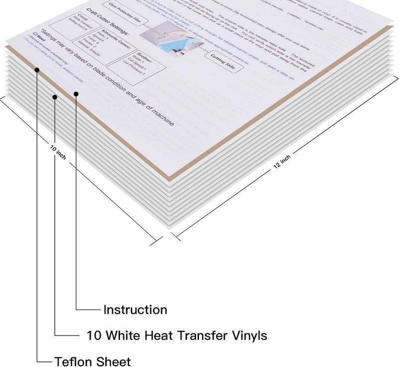 JANDJPACKAGING White Heat Transfer Vinyl HTV Bundle 10"x12"- 10 Pack of Premium White HTV Sheets - Iron On Vinyl for T-Shirt Best HTV Vinyl for Silhouette Cameo,Cricut - Image 2