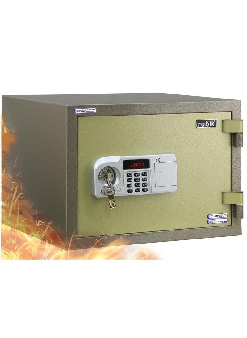 Rubik Safe Box Fireproof Dual Safety Digital Keypad and Key Lock Protect Passports, Documents, Jewelry, Cash for Home Office (35x49x42.5cm) Beige/Green - Image 1