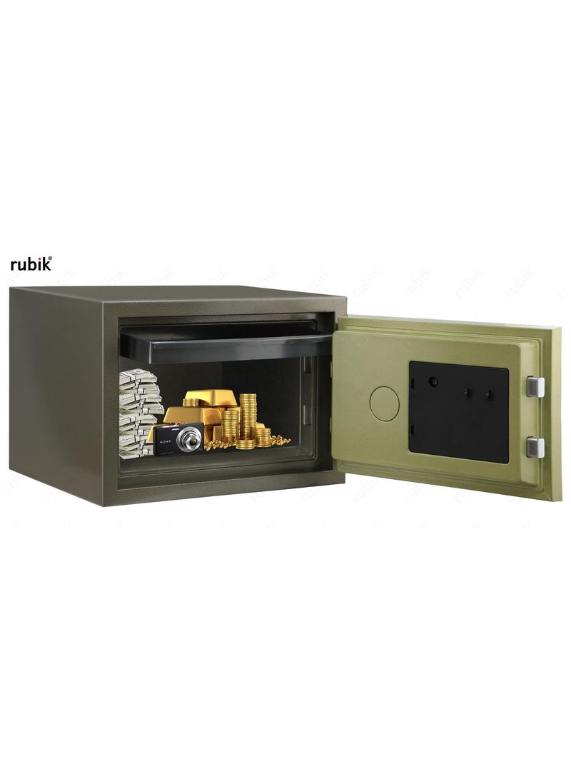 Rubik Safe Box Fireproof Dual Safety Digital Keypad and Key Lock Protect Passports, Documents, Jewelry, Cash for Home Office (35x49x42.5cm) Beige/Green - Image 5