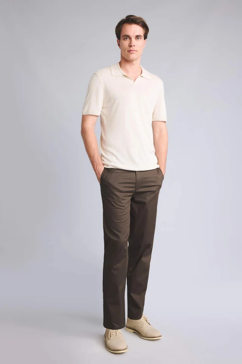ديفاكتو Standard Fit Linen Blended Short Sleeve Polo T-Shirt