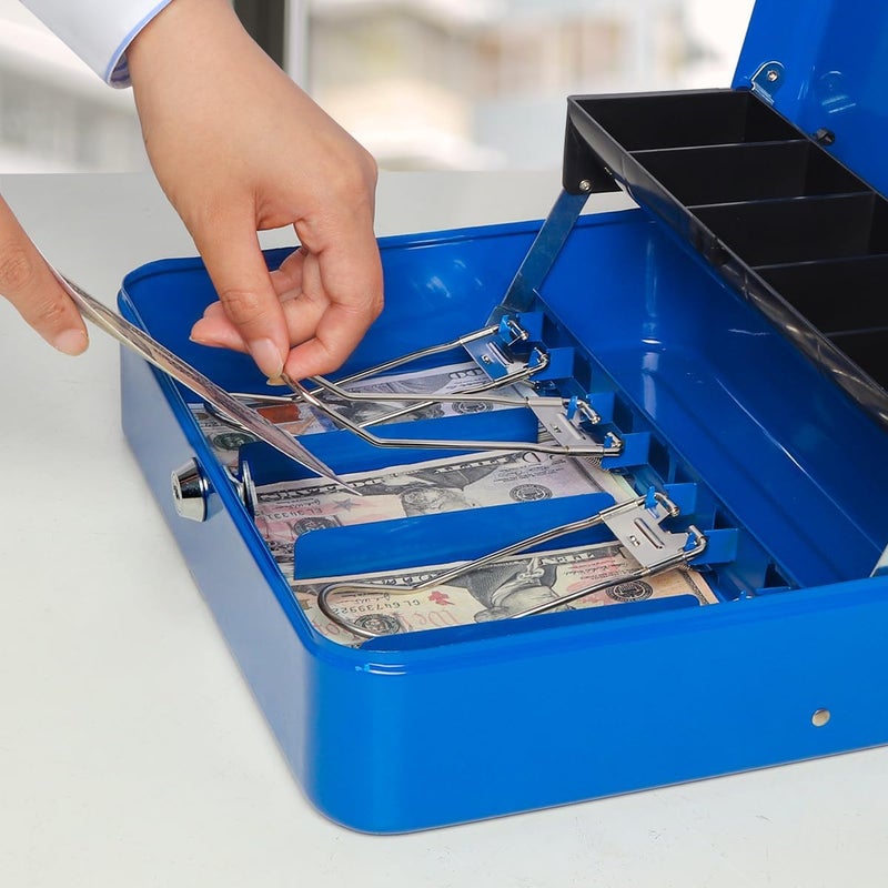 Jssmst Locking Large Metal Cash Box with Money Tray, Lock Money Box with Key, Blue, CB00513XL - Image 5
