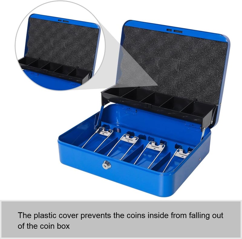 Jssmst Locking Large Metal Cash Box with Money Tray, Lock Money Box with Key, Blue, CB00513XL - Image 2