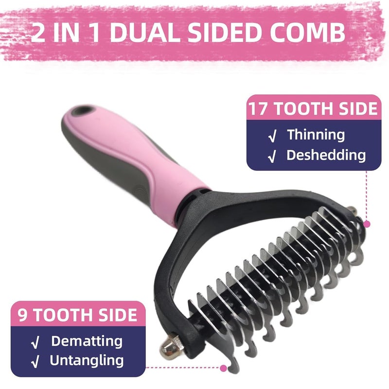 KUEIOX Dog Brush for Shedding,9 PCS in One Pet Slicker Hair Brush Kit with Pet Nail Clipper and File - Dog Cat Grooming Deshedding Undercoat Rake Brush Comb for All Small Large Dogs Cats Pink - Image 4