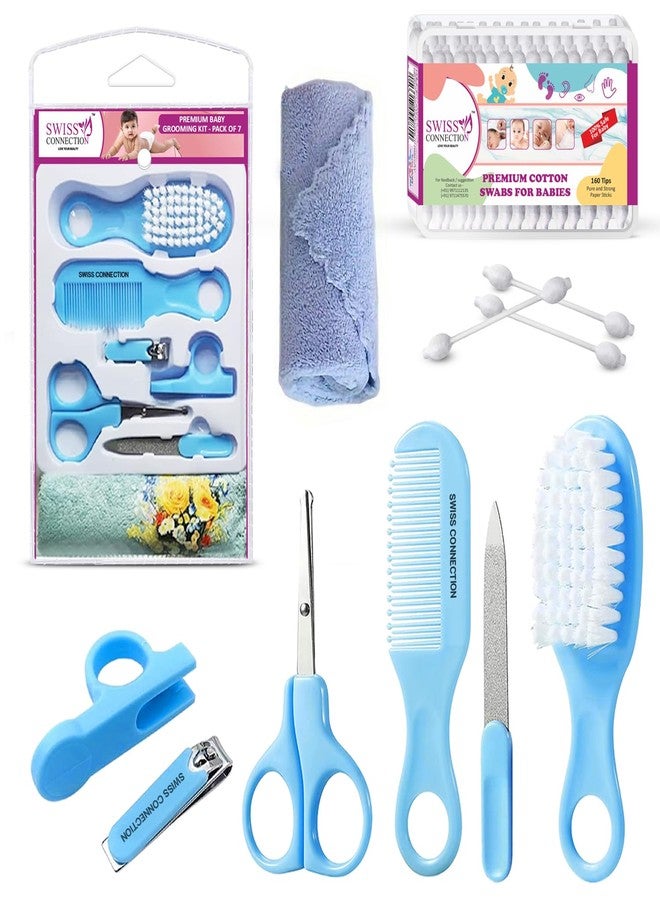 Swiss Connection Baby Grooming Care Kit-Hair Brush-Comb,Nail Filer & Nail Clipper-Soft Baby Towel-Safe Compact ||Baby Cotton Swabs-Made of Pure-Soft Cotton Use-Navel-Ears-Armpits, Things-(Pack of 8) - Image 1