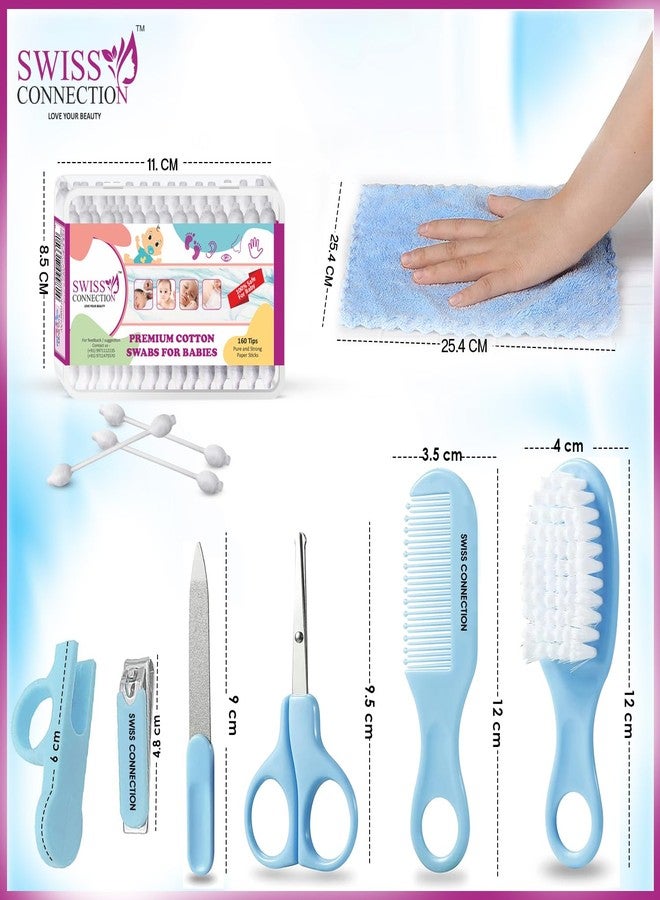 Swiss Connection Baby Grooming Care Kit-Hair Brush-Comb,Nail Filer & Nail Clipper-Soft Baby Towel-Safe Compact ||Baby Cotton Swabs-Made of Pure-Soft Cotton Use-Navel-Ears-Armpits, Things-(Pack of 8) - Image 2