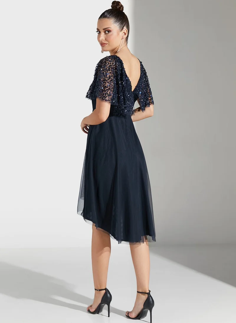 Namshi x Youmna Embellished Bodice Midi Dress