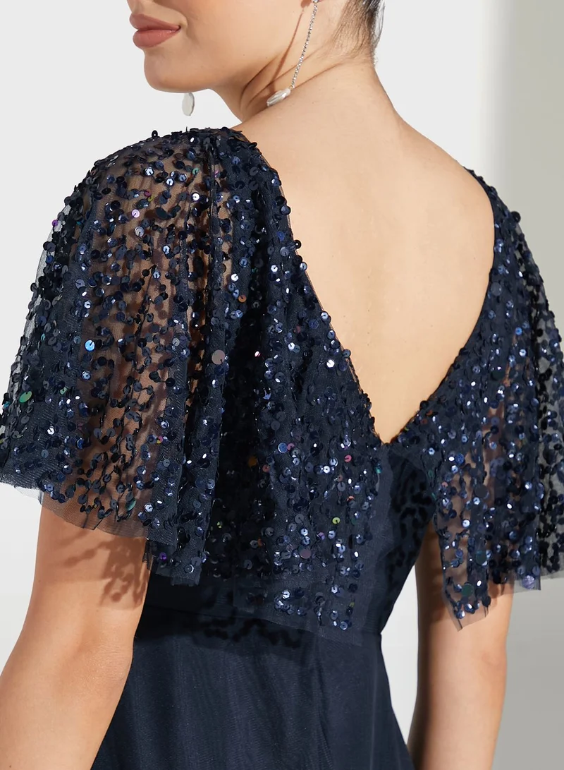 Namshi x Youmna Embellished Bodice Midi Dress