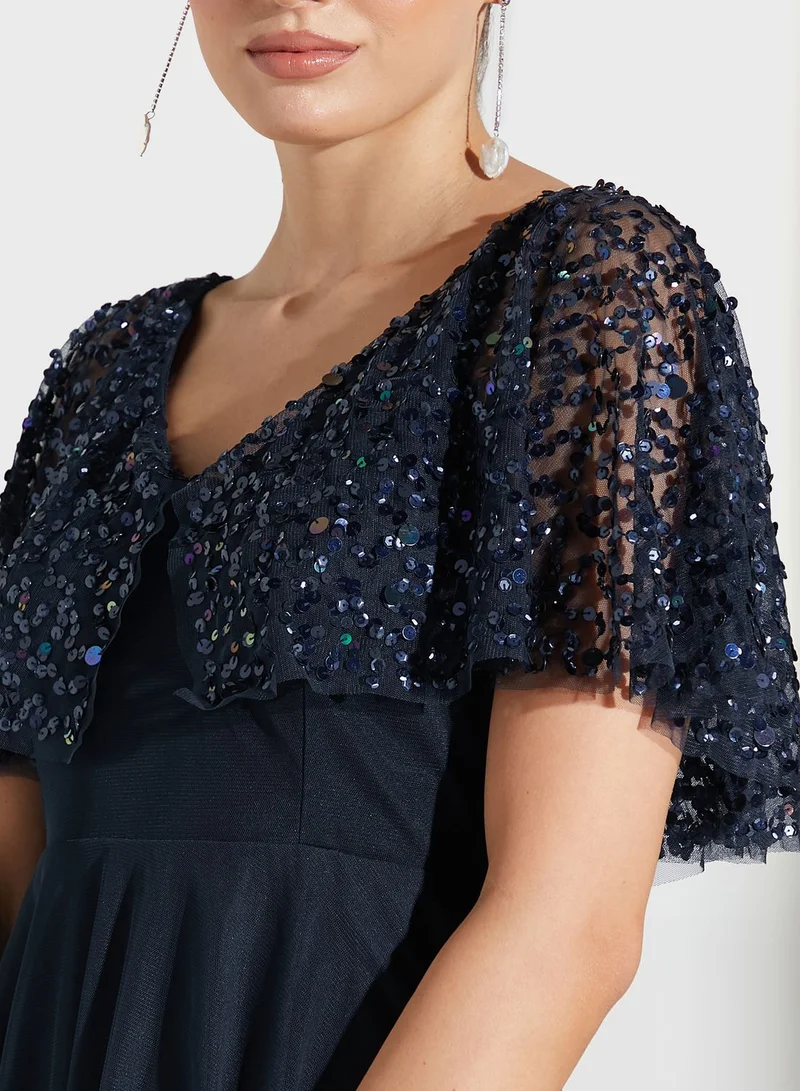 Namshi x Youmna Embellished Bodice Midi Dress