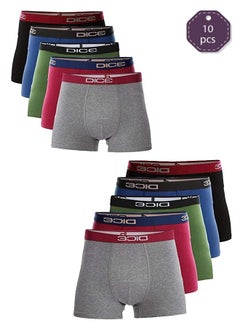 DICE Men's Boxer Underwear, Plain Colors, 10 Pieces of Soft Cotton  - Image 1