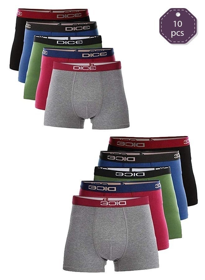 DICE Men's Boxer Underwear, Plain Colors, 10 Pieces of Soft Cotton - Image 1